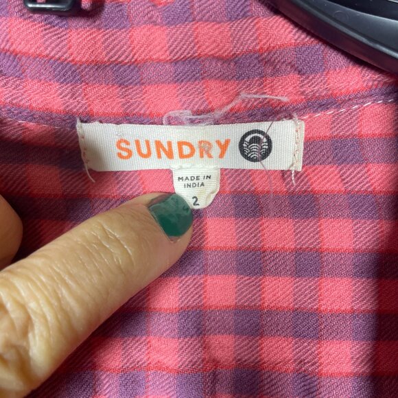 Sundry Women's Plaid Pink Lost Without You Button-Up Shirt 2 (L/XL) - Picture 3 of 5